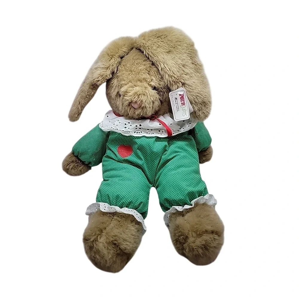 Vintage 1992 Paracutes‎ International Silver Co Bunny Plush Green Polka Dot